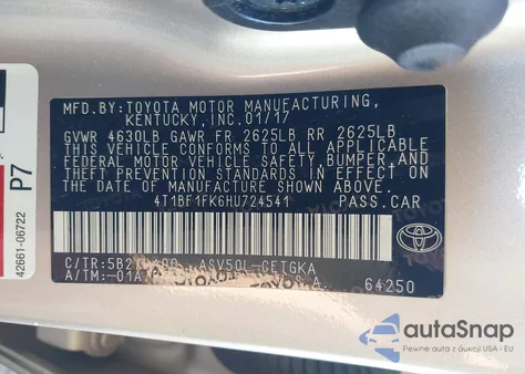 2017 Toyota Camry Xle from USA, damaged, VIN 4T1BF1FK6HU724541